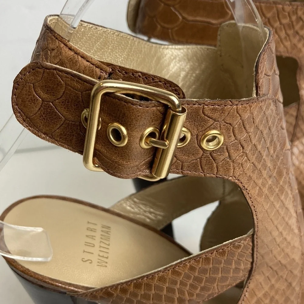 Stuart Weitzman Chunky High Heel Shoes in Toffee Camel Brown Sz 8.5 Maximalist